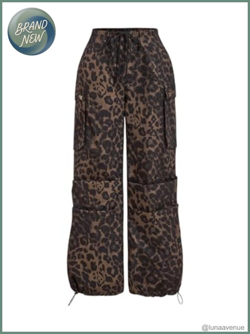 Women's Y2K Leopard Print Cargo Baggy Parachute Pants with Pockets